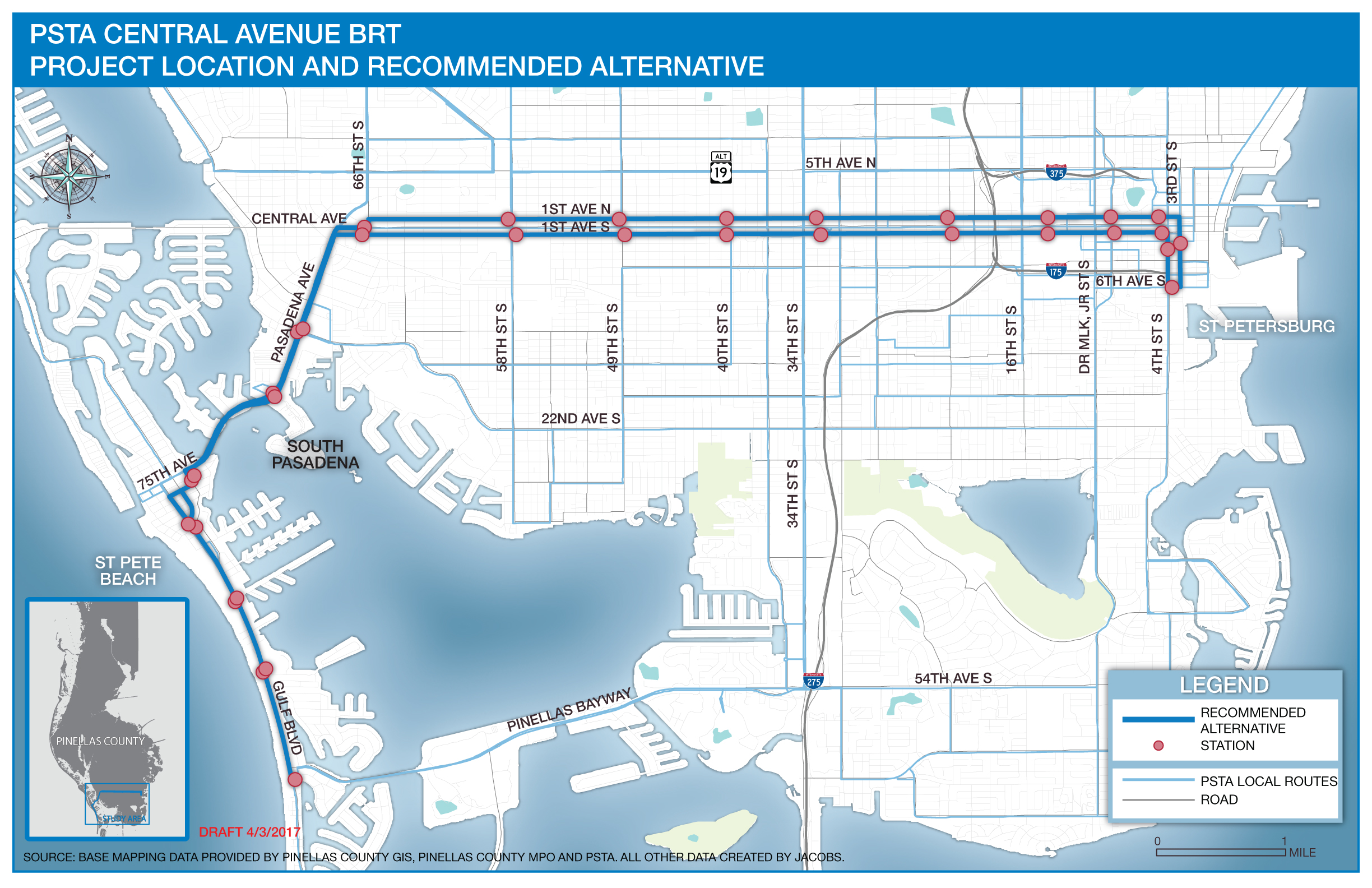 Psta Central Avenue Brt Project Location And Recommended Alternative Map Psta Central Avenue Brt Project Location And Recommended Alternative Map