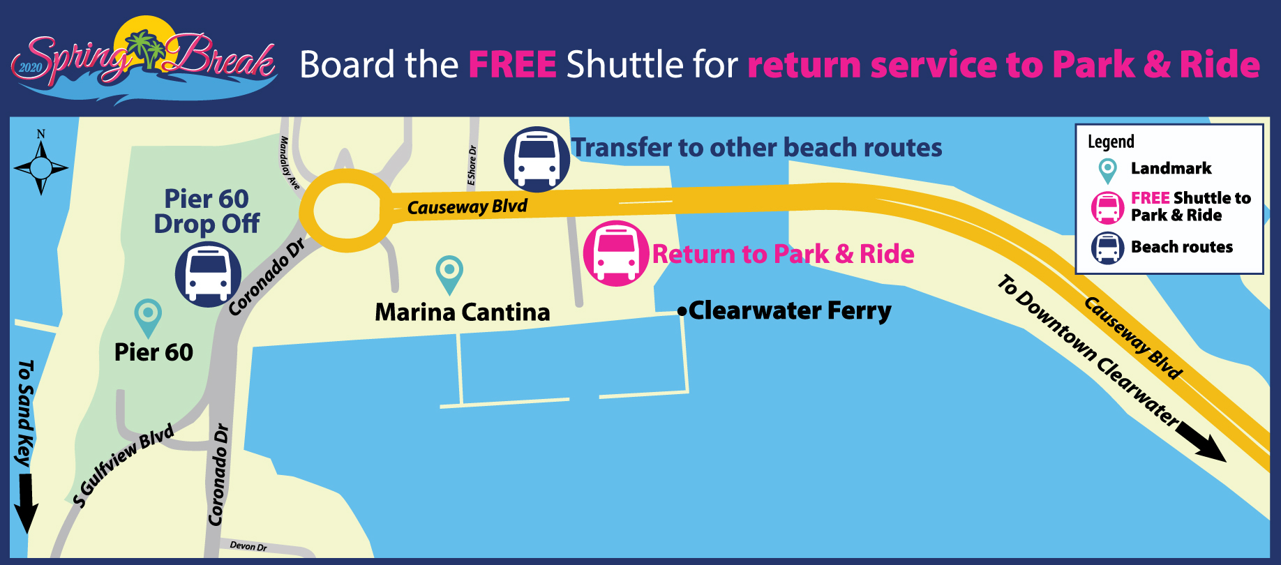 Spring Break 2020 Map - Call 727-540-1900 for assistance
